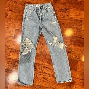 Agolde 90's Mid Rise Loose Distressed Button Fly Jeans Size 24